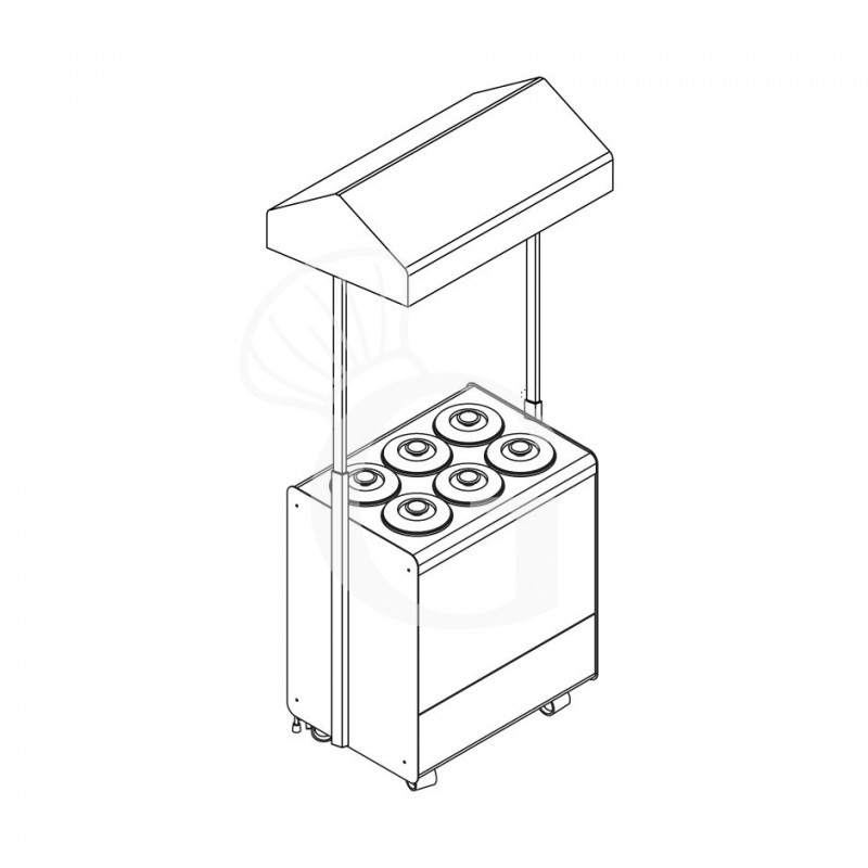 Banco gelato ventilato su ruote Joy 6 pozzetti con riserva e cappottina telescopica grigia, L 866 x P 856 x H 2170 mm