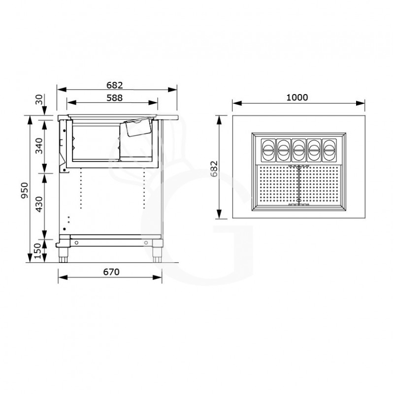 Banco cocktail su ruote con frontale in nobilitato legno L 1000 x P 682 x H 950 mm