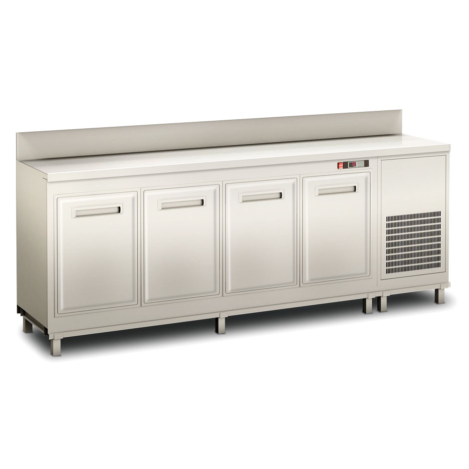 Retrobanco bar refrigerato con motore incorporato e alzatina, temperatura +4°C/+8°C, L 2500 x P 680 x H 1119 mm