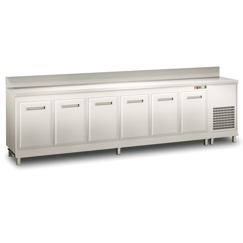 Retrobanco bar refrigerato con motore incorporato e alzatina, temperatura +4°C/+8°C, L 3500 x P 680 x H 1119 mm