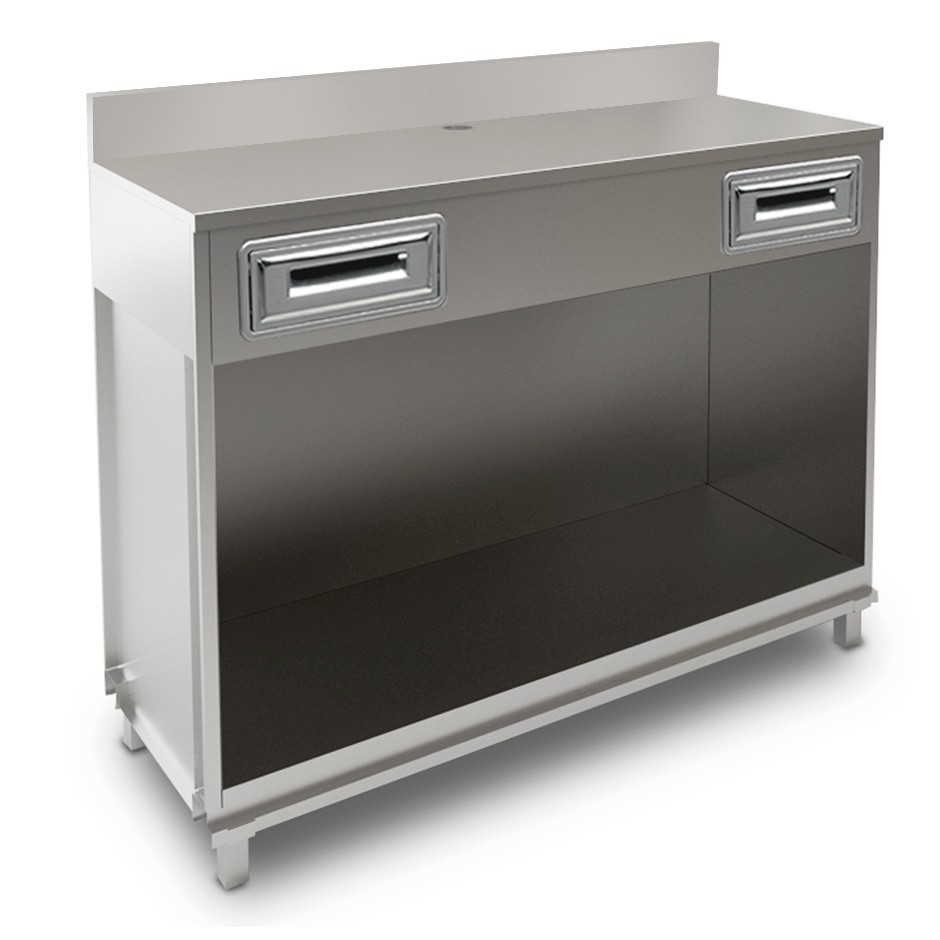 Banco bar per macchina caffè con cassetti e piano in inox con alzatina - L 1500 mm x P 560 mm x H 1224 mm