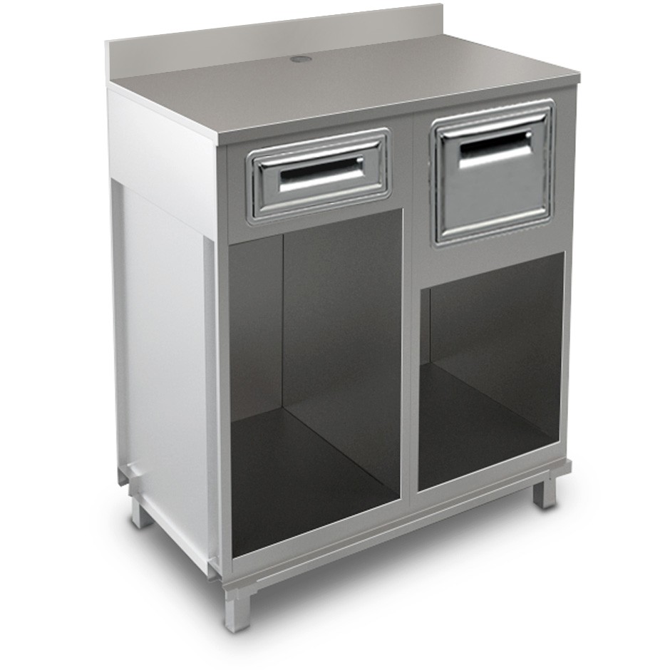 Bancone bar per macchina caffè con cassetto, tramoggia e piano in inox con alzatina - L1000xP560xH1224mm