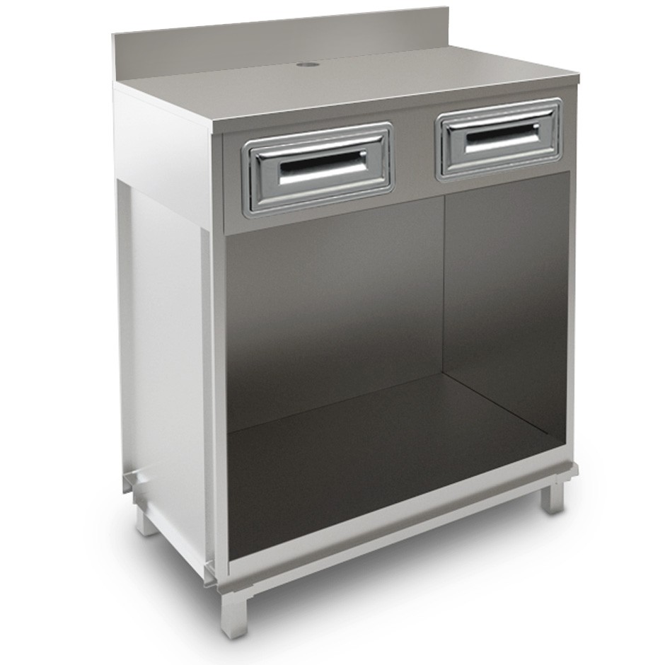 Banco bar per macchina caffè con cassetti e piano in inox con alzatina - L 1000 mm x P 680 mm x H 1224 mm