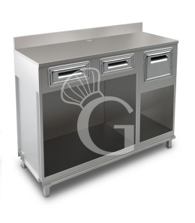 Bancone bar per macchina caffè con cassetto, tramoggia e piano in inox con alzatina - L1500xP680xH1224mm