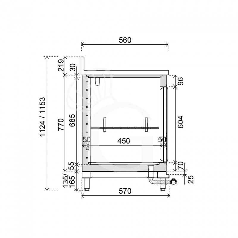 Retrobanco bar refrigerato con motore incorporato e alzatina, temperatura +4°C/+8°C, L 1044 x P 560 x H 1119 mm