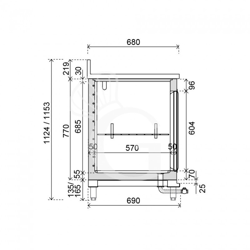 Retrobanco bar refrigerato con motore incorporato e alzatina, temperatura +4°C/+8°C, L 1500 x P 680 x H 1119 mm