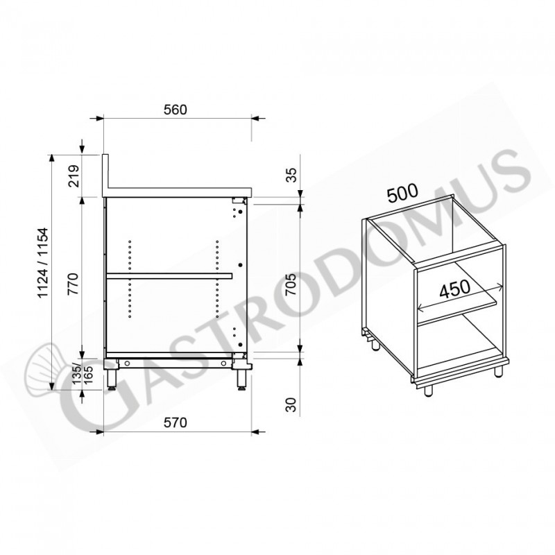 Retrobanco bar neutro a giorno con alzatina L 500 mm x P 560 mm x H 1154 mm