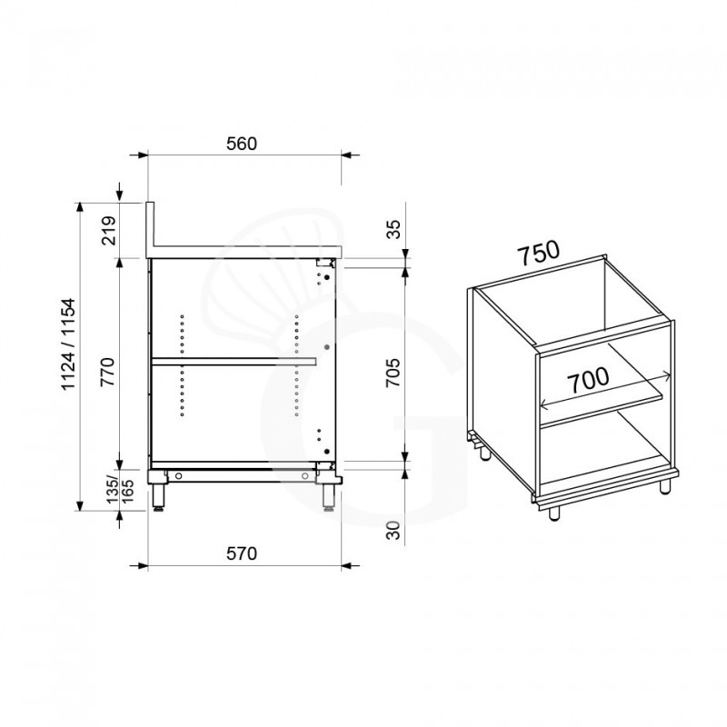 Retrobanco bar neutro a giorno con alzatina L 750 mm x P 560 mm x H 1154 mm
