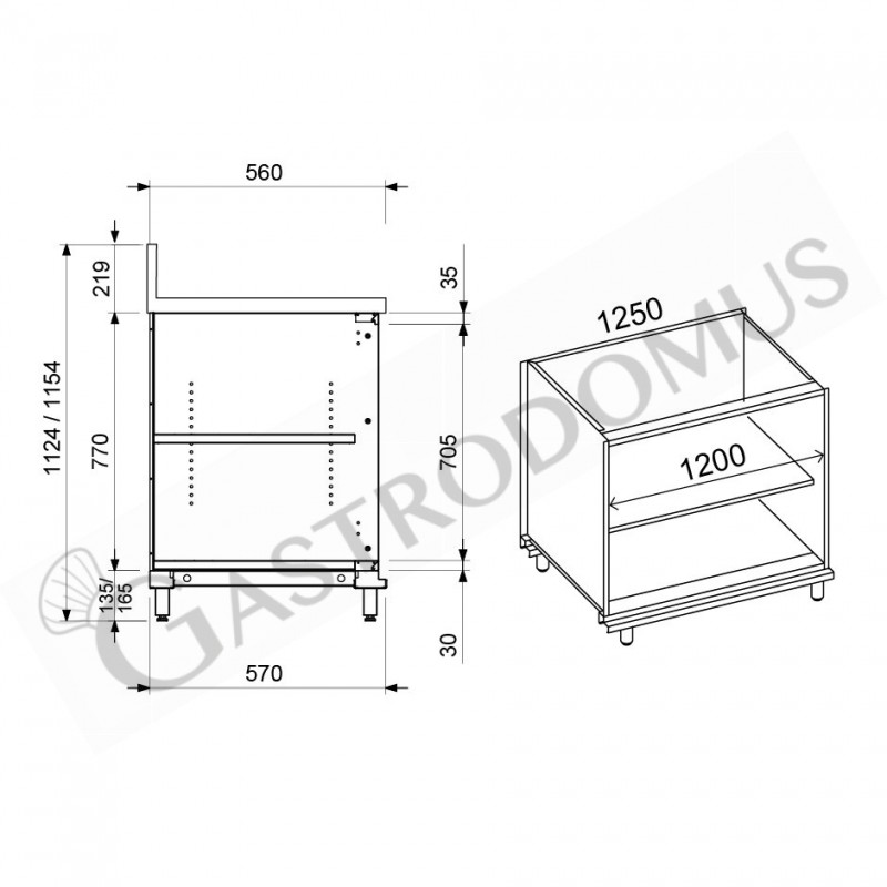 Retrobanco bar neutro a giorno con alzatina L 1250 mm x P 560 mm x H 1154 mm