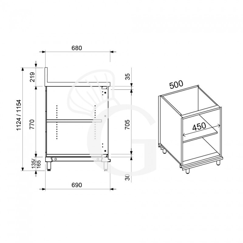 Retrobanco bar neutro a giorno con alzatina L 500 mm x P 680 mm x H 1154 mm