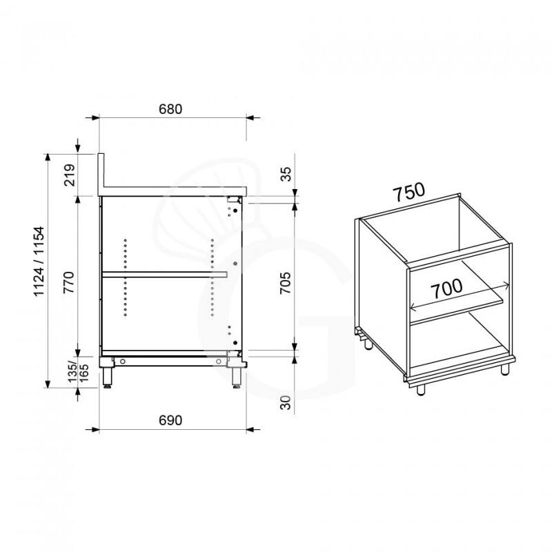 Retrobanco bar neutro a giorno con alzatina L 750 mm x P 680 mm x H 1154 mm