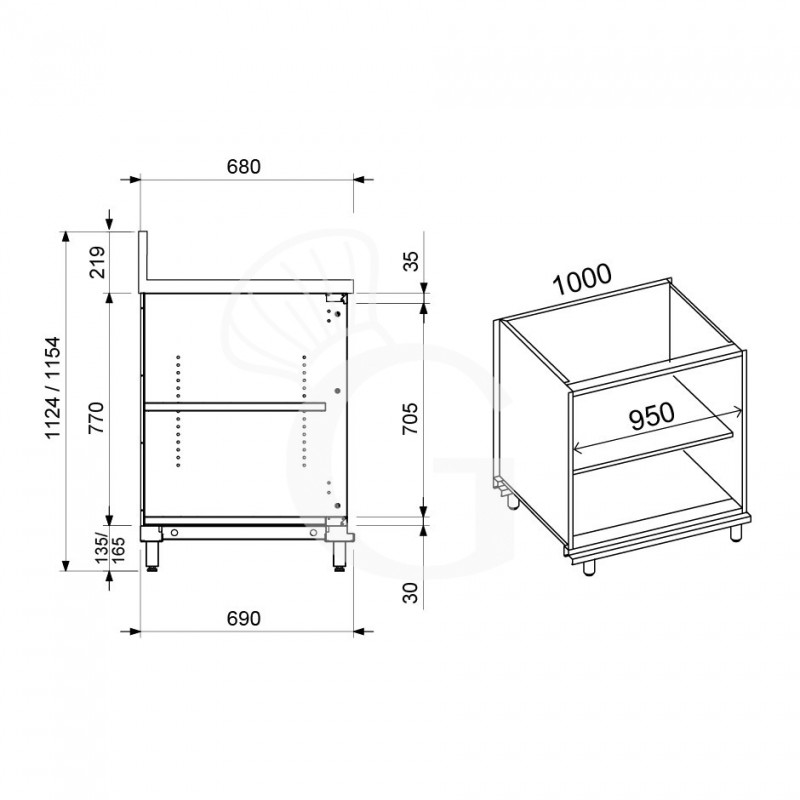 Retrobanco bar neutro a giorno con alzatina L 1000 mm x P 680 mm x H 1154 mm