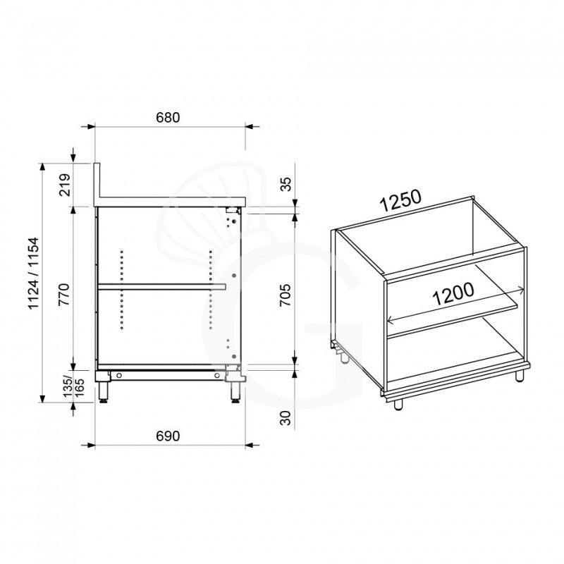 Retrobanco bar neutro a giorno con alzatina L 1250 mm x P 680 mm x H 1154 mm