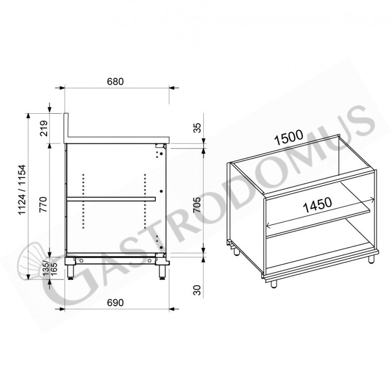 Retrobanco bar neutro a giorno con alzatina L 1500 mm x P 680 mm x H 1154 mm
