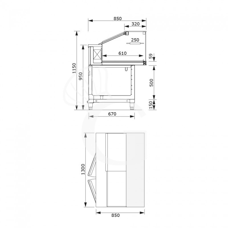 Vetrina refrigerata statica con cella di riserva 1 vano, 1 ripiano, temp. +4°C/+8°C, L 1300 mm