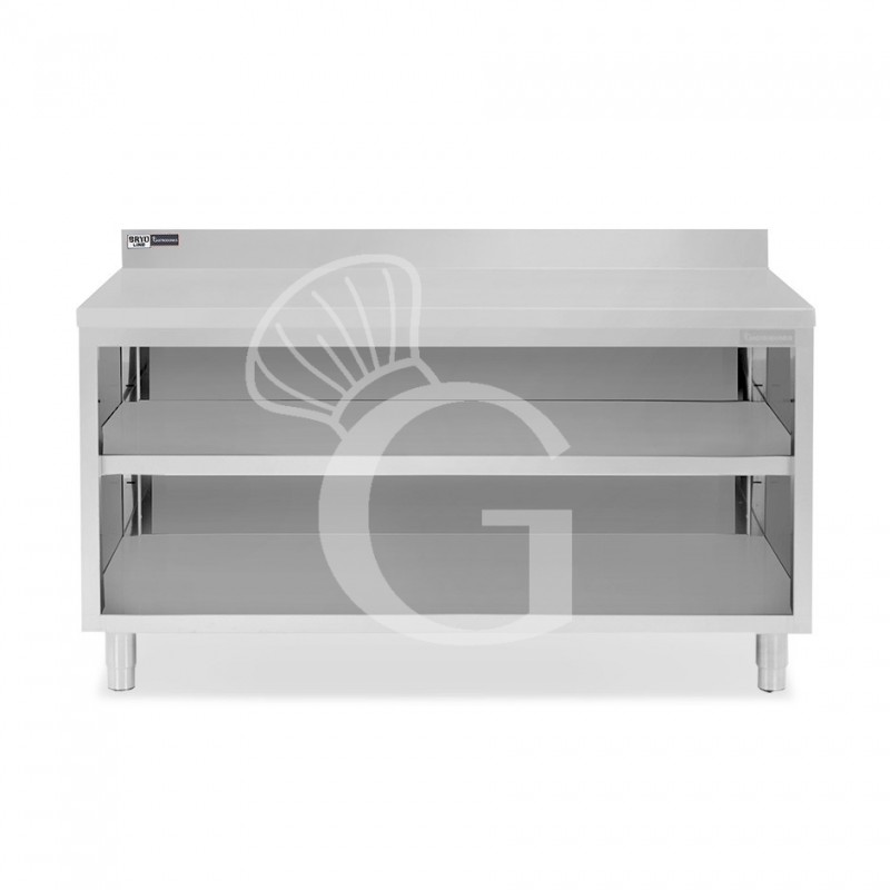 Tavolo a giorno in acciaio inox con 2 ripiani, alzatina L 1900 mm x P 600 mm x H 965 mm Tavolo a giorno in acciaio inox con 2 ripiani, alzatina L 1900 mm x P 600 mm x H 965 mm