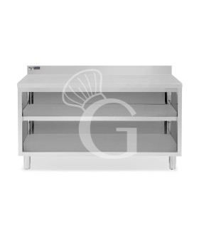 Tavolo a giorno in acciaio inox con 2 ripiani, alzatina L 1900 mm x P 700 mm x H 965 mm