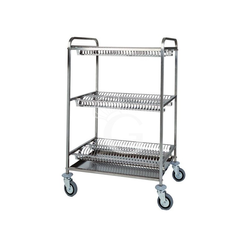 Carrello scolapiatti e bicchieri in inox con 1 piano scolabicchieri e 2 piani scolapiatti L 1100 mm x P 620 mm x H 1340 mm Carrello scolapiatti e bicchieri in inox con 1 piano scolabicchieri e 2 piani scolapiatti L 1100 mm x P 620 mm x H 1340 mm
