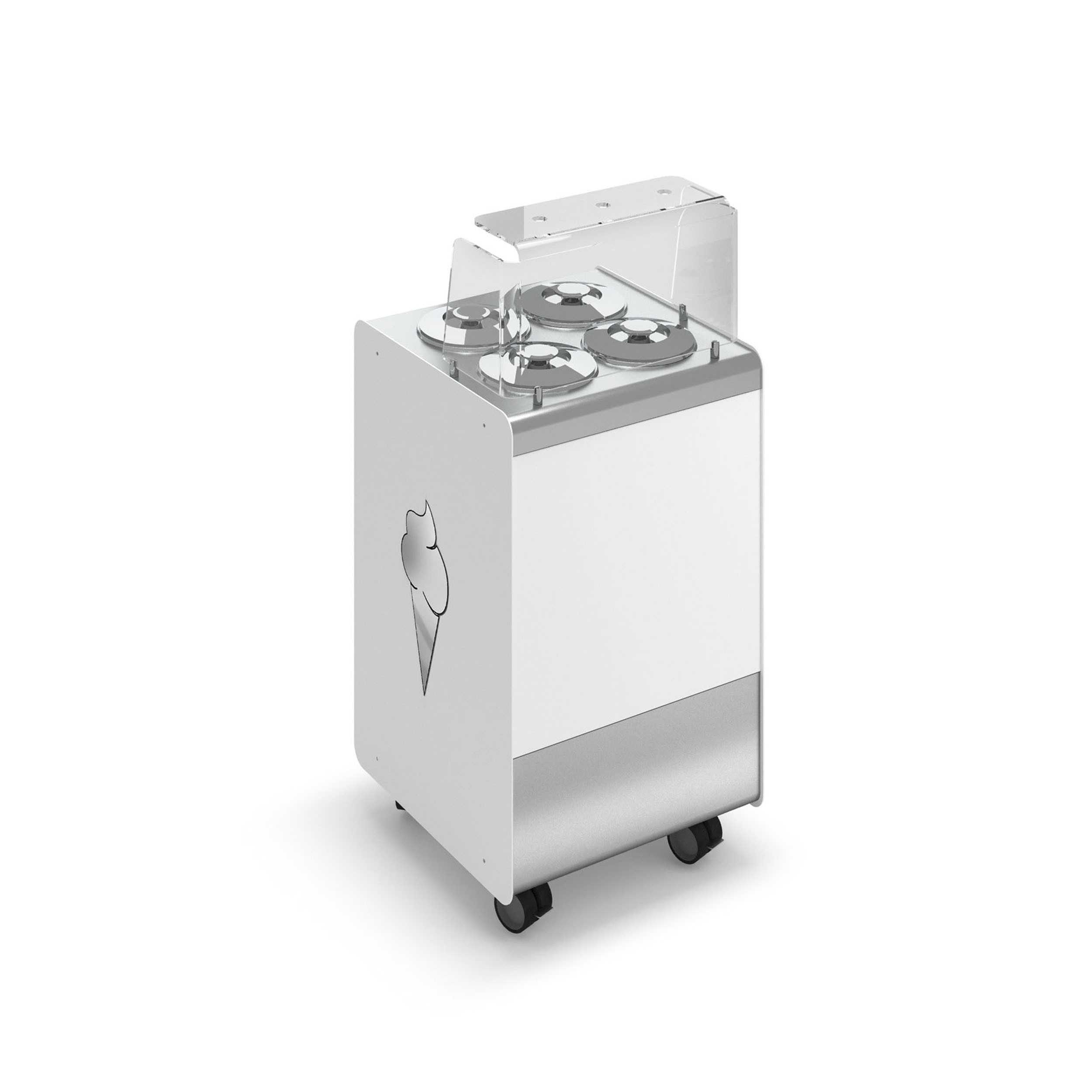 Banco gelato ventilato su ruote Joy 4 pozzetti con riserva, L 596 x P 604 x H 1005 mm