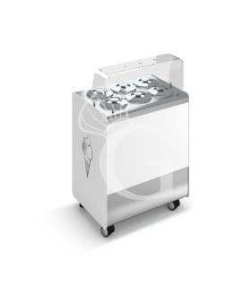 Banco gelato ventilato su ruote Joy 6 pozzetti con riserva, L 866 x P 604 x H 1005 mm