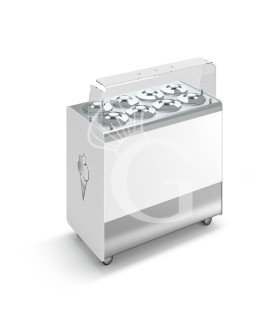 Banco gelato ventilato su ruote Joy 8 pozzetti con riserva, L 1076 x P 604 x H 1005 mm