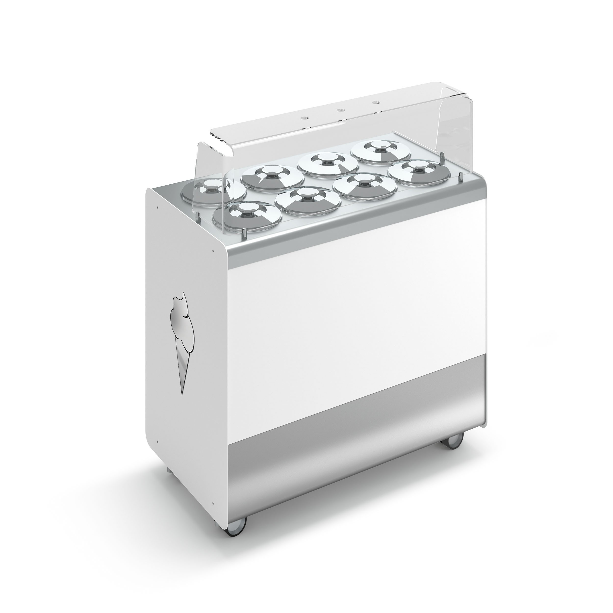Banco gelato ventilato su ruote Joy 8 pozzetti con riserva, L 1076 x P 604 x H 1005 mm