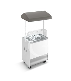Banco gelato ventilato su ruote Joy 6 pozzetti con riserva e cappottina telescopica grigia, L 866 x P 856 x H 2170 mm