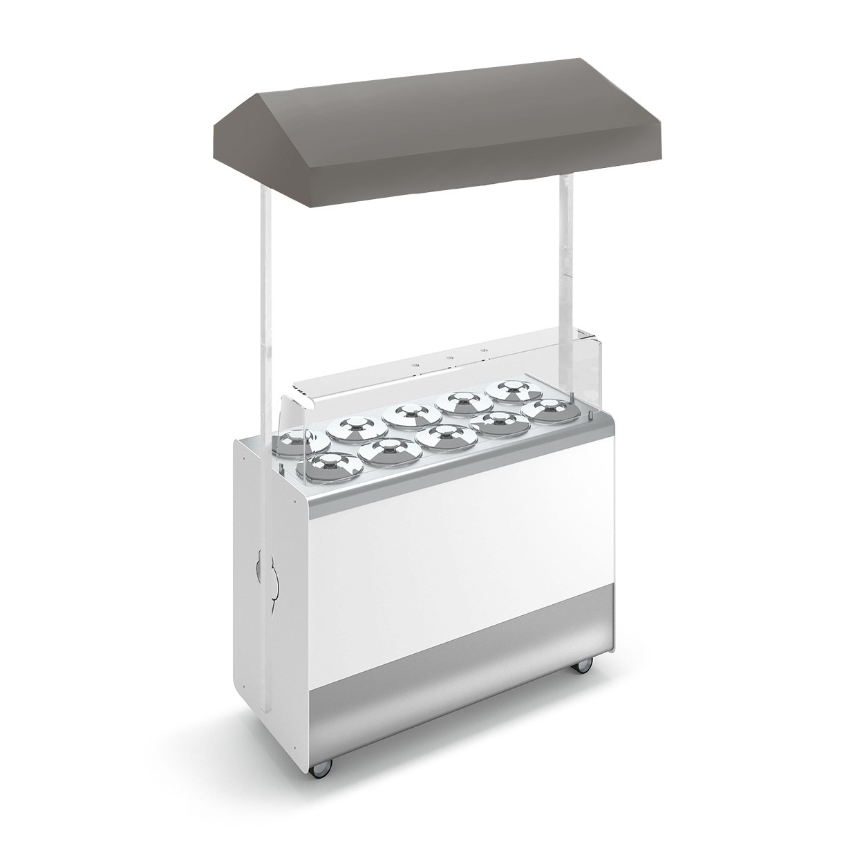 Banco gelato ventilato su ruote Joy 10 pozzetti con riserva e cappottina telescopica grigio, L 1316 x P 856 x H 2170 mm