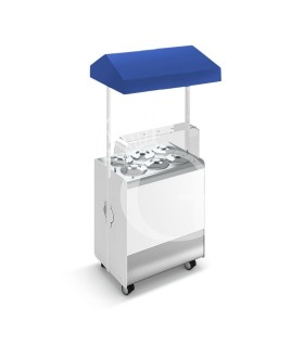 Banco gelato ventilato su ruote Joy 6 pozzetti con riserva e cappottina telescopica blu, L 866 x P 856 x H 2170 mm