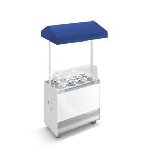Banco gelato ventilato su ruote Joy 8 pozzetti con riserva e cappottina telescopica blu, L 1076 x P 856 x H 2170 mm
