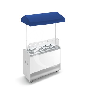 Banco gelato ventilato su ruote Joy 10 pozzetti con riserva e cappottina telescopica blu, L 1316 x P 856 x H 2170 mm
