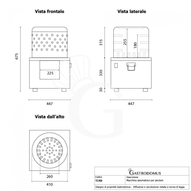 Macchina spiumatrice elettrica per piccioni a secco, cestello Ø 410 mm - 0,18 KW