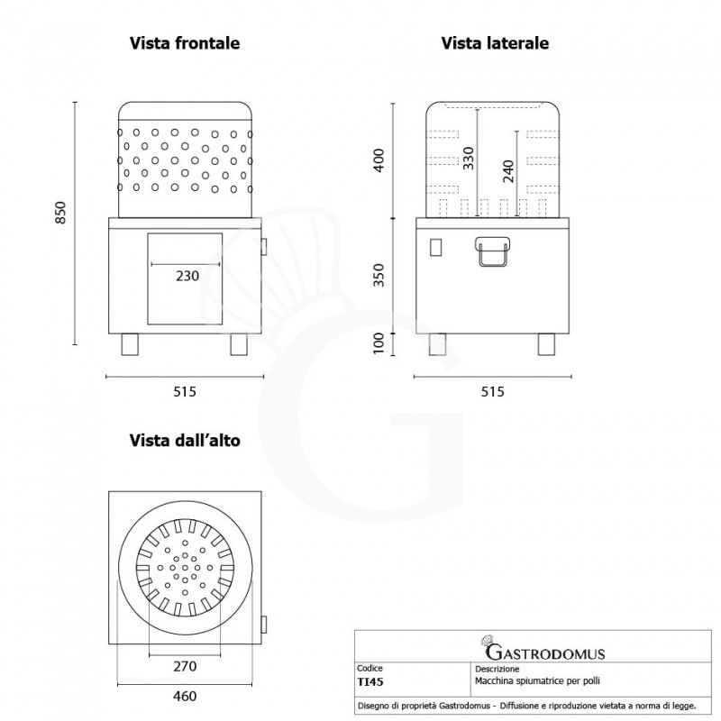 Macchina spiumatrice elettrica per polli a secco, cestello Ø 460 mm - 0,55KW