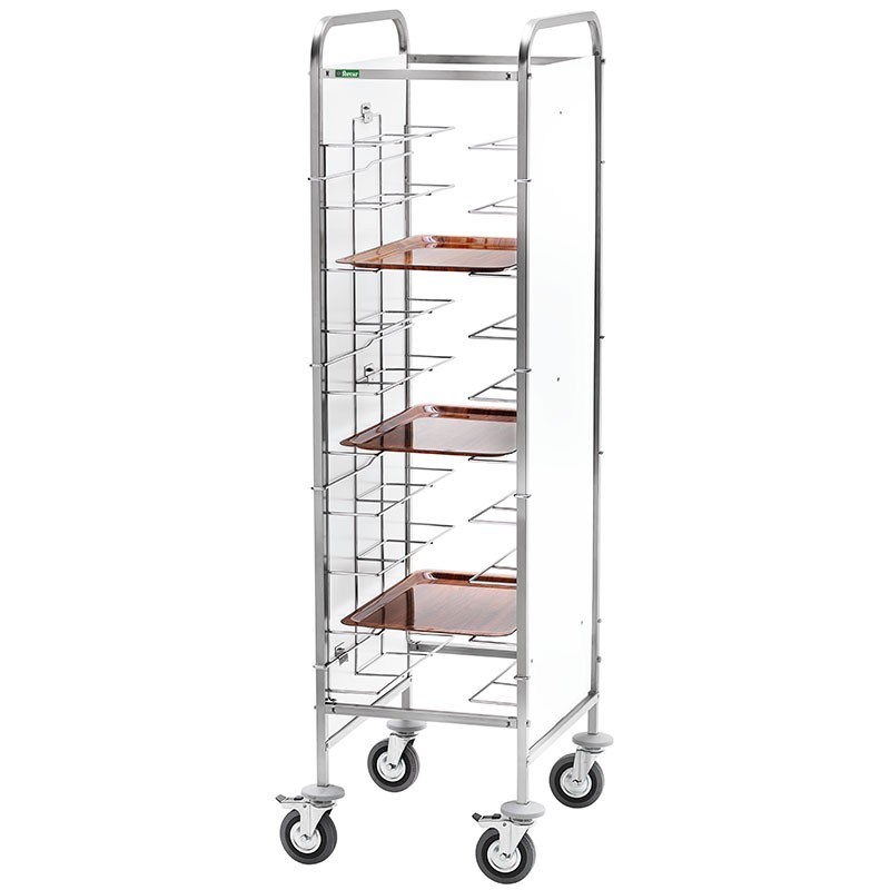 Carrello portavassoi universale con pannelli laterali in perfex bianco per 10 vassoi - L 550 mm x P 620 mm x H 1750 mm