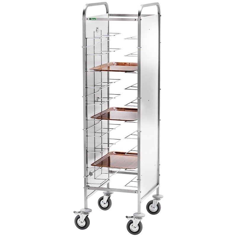 Carrello portavassoi universale con pannelli laterali in inox per 10 vassoi - L 550 mm x P 620 mm x H 1750 mm