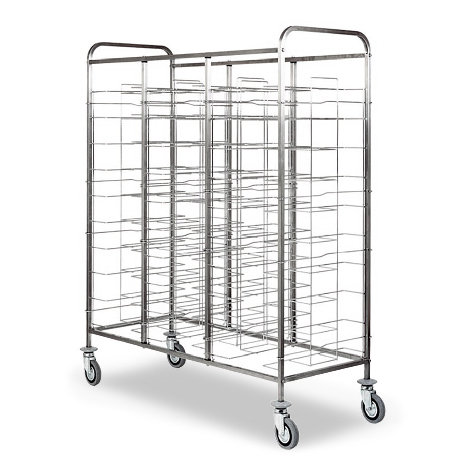 Carrello portavassoi universale in inox per 30 vassoi - L 1380 mm x P 620 mm x H 1750 mm