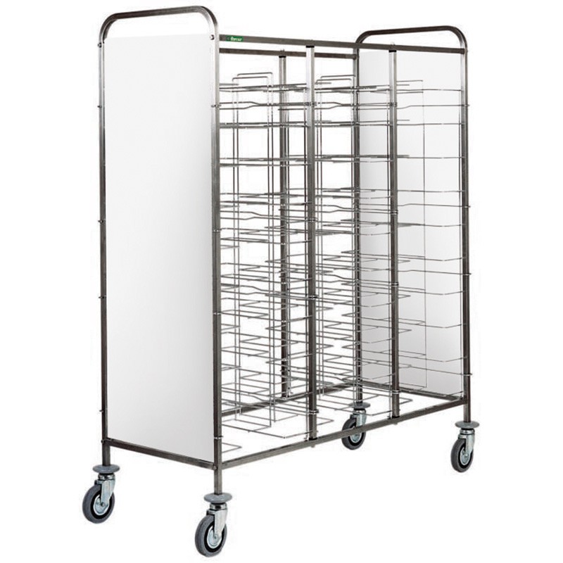 Carrello portavassoi universale con pannelli laterali in perfex bianco per 30 vassoi - L 1380 mm x P 620 mm x H 1750 mm