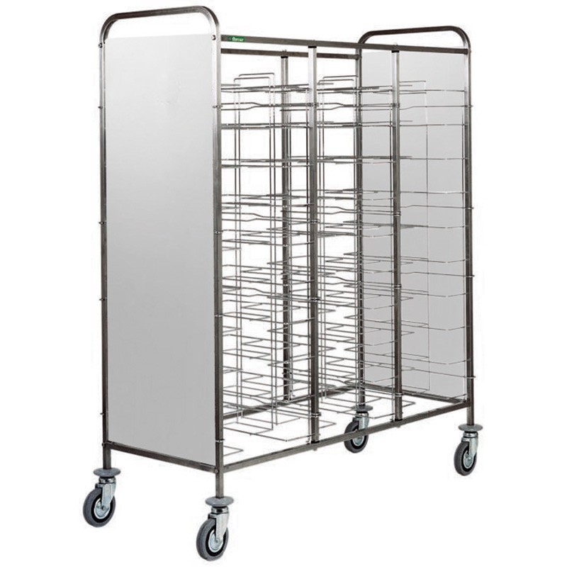 Carrello portavassoi universale con pannelli laterali in inox per 30 vassoi - L 1380 mm x P 620 mm x H 1750 mm