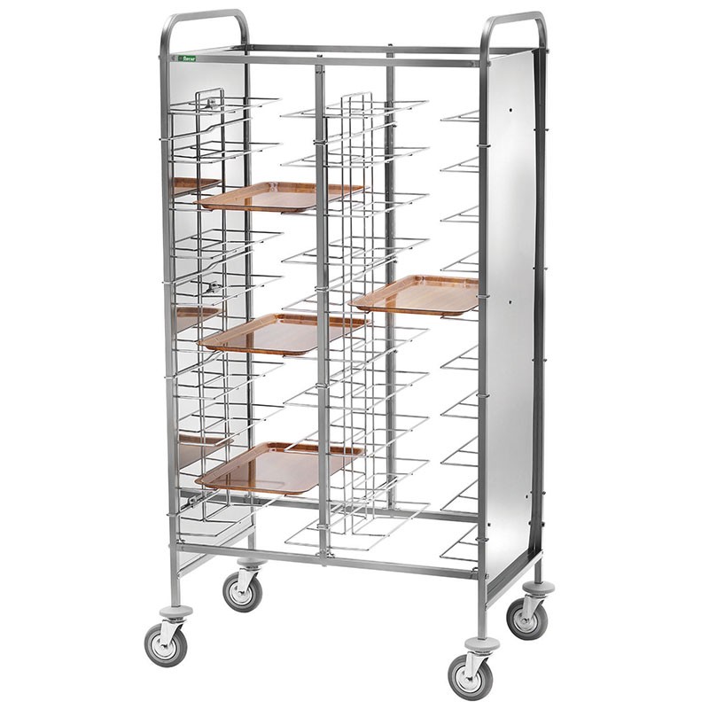 Carrello portavassoi universale con pannelli laterali in inox per 20 vassoi - L 950 mm x P 620 mm x H 1750 mm