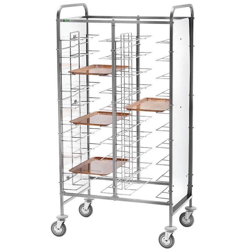 Carrello portavassoi universale con pannelli laterali in perfex bianco per 20 vassoi - L 950 mm x P 620 mm x H 1750 mm