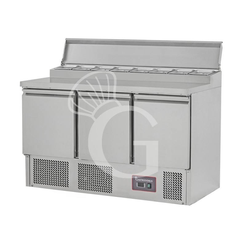 Saladette refrigerata 3 porte, temperatura +2°C/+8°C, coperchio in acciaio inox