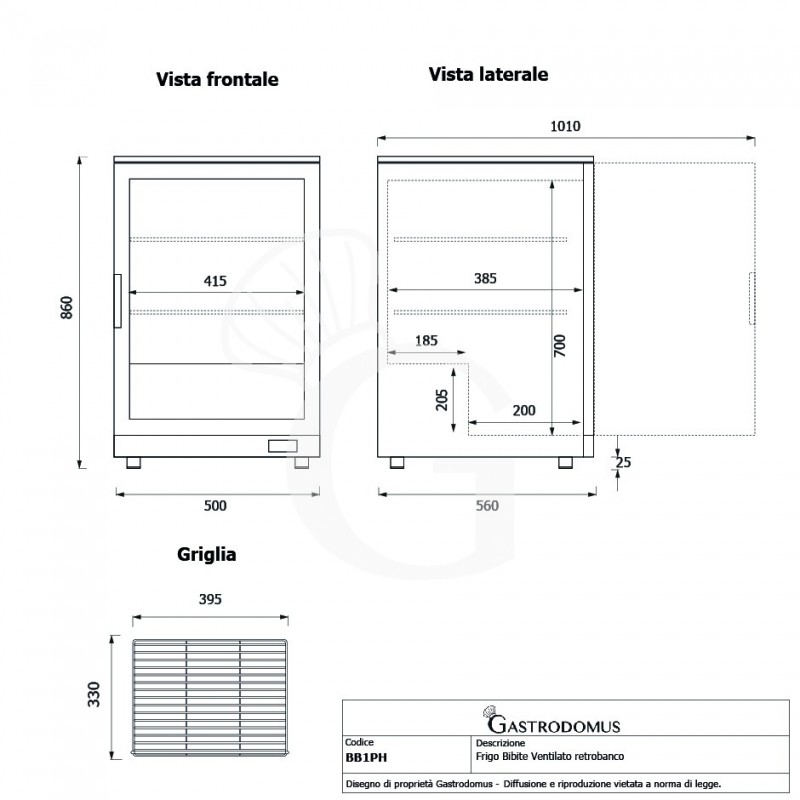 Vetrina frigo ventilata da banco o retrobanco orizzontale, 1 porta battente 98 LT - temperatura 0°C/+10°C