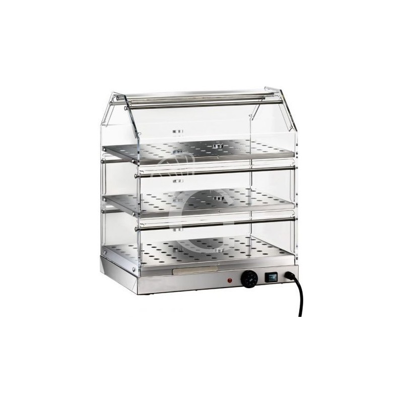 Vetrina Riscaldata inox e plexiglass 3 piani +30°C/+90°C L 850 mm x P 350 mm x H 540 mm Vetrina Riscaldata inox e plexiglass 3 piani +30°C/+90°C L 850 mm x P 350 mm x H 540 mm