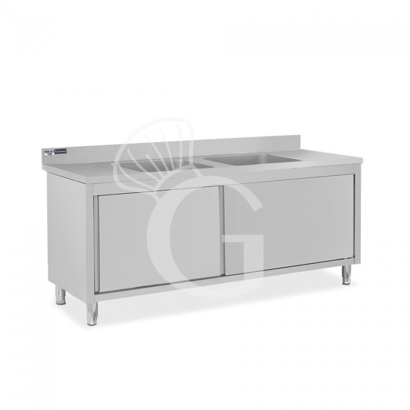Lavatoio su armadio, porte scorrevoli, 2 vasche, alzatina, L 1800 x P 700 x H 965 mm - con foro rubinetto Ø 32 mm
