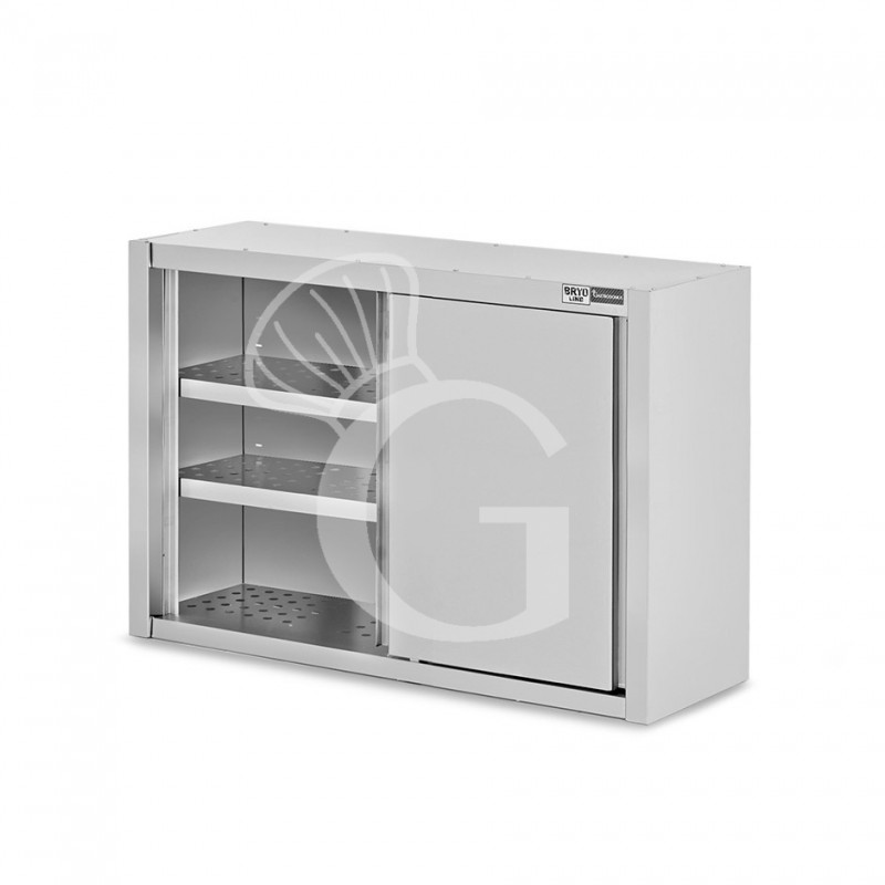 Pensile acciaio inox, 2 porte scorrevoli, 2 ripiani forati, sgocciolatoio, L 1200 x P 400 x H 1000 mm