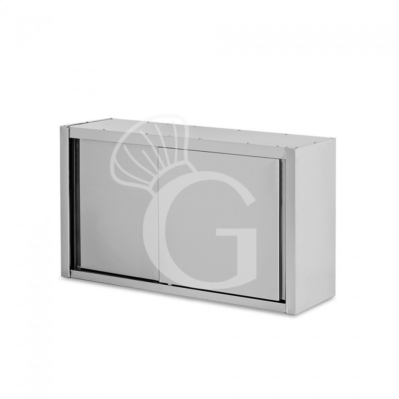 Pensile acciaio inox, 2 porte scorrevoli, 2 ripiani forati, sgocciolatoio, L 1200 x P 400 x H 1000 mm