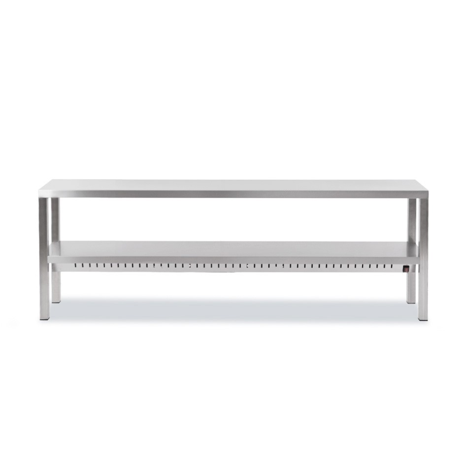 Ripiani sovrapposti con piano inferiore riscaldato L 2000 x P 350 x H 700 mm, completo di lampade