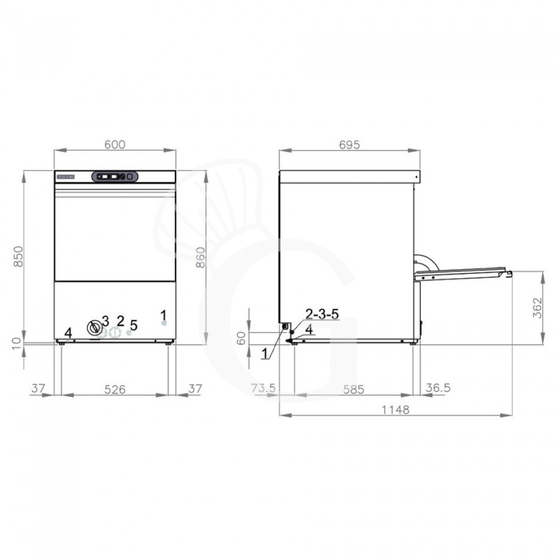Lavaoggetti professionale trifase-cesto 500x500mm-camera lavaggio H400mm–teglie 60x40cm-doppio dosatore e pompa di scarico
