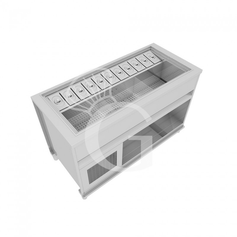 Banco cocktail su ruote con frontale in nobilitato legno L 1500 x P 682 x H 950 mm