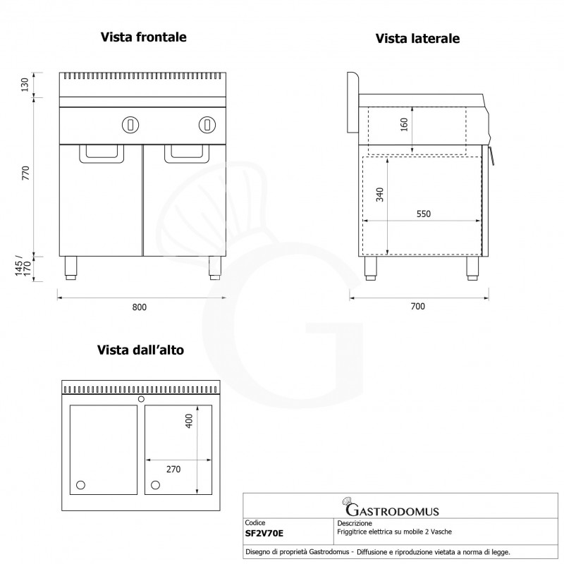 Friggitrice Industriale elettrica su armadio chiuso 2 vasche 20 LT + 20 LT 20 Kw